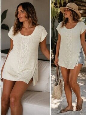 Extra Touch Cream Knit Sweater Tunic